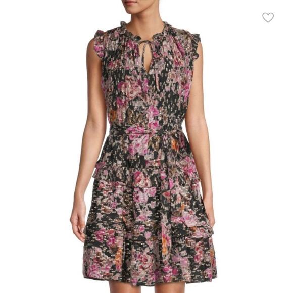 Kobi Halperin $648 Brook Black Gold Fleck Tiered Floral Mini Dress SZ XL - Picture 1 of 16